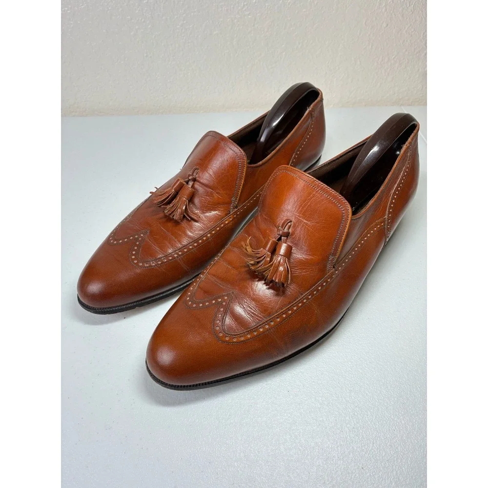 Vintage Florsheim Mens Cognac Brown Leather Tassel Wingtip Loafers‎ Dress Shoes